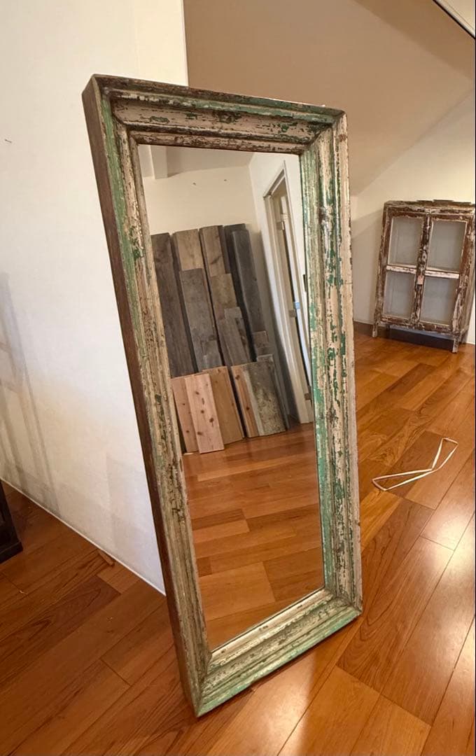 【展示品】ヴィンテージ大型姿見 グリーンブラウン