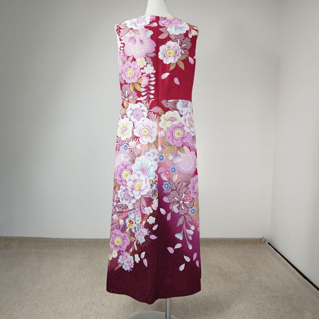 zunezune 振袖ドレス ノースリーブ 着物リメイク 赤