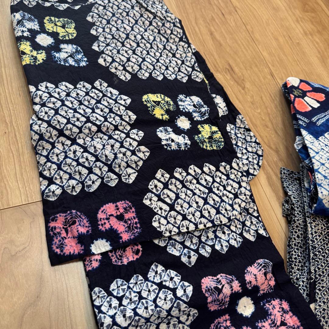 Ｆ　格安 リメイク用　素材　 まとめ売り　着物　和服　5点　本染　浴衣　有松絞り
