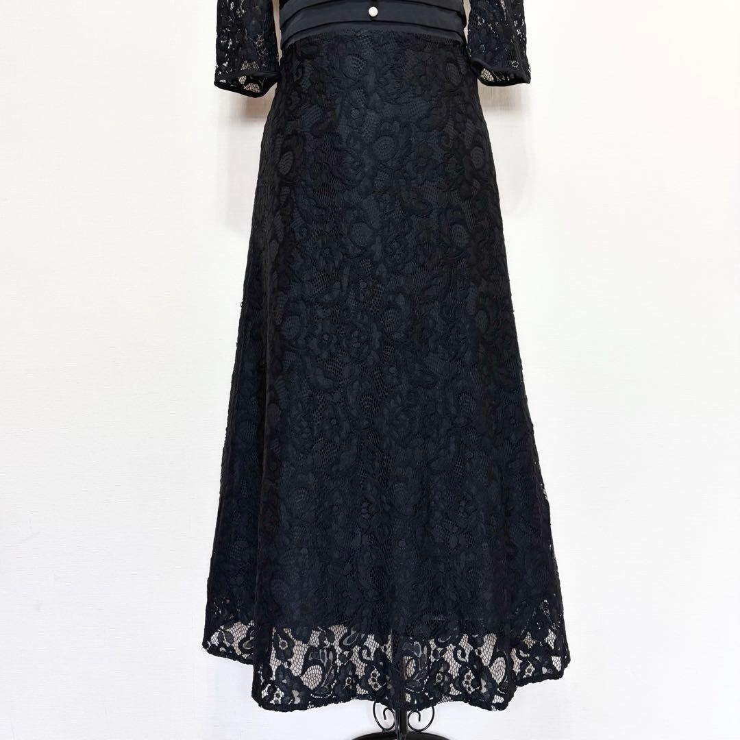 Leja レースビッグカラー花柄ウエストマークロングフレアワンピース 結婚式 S