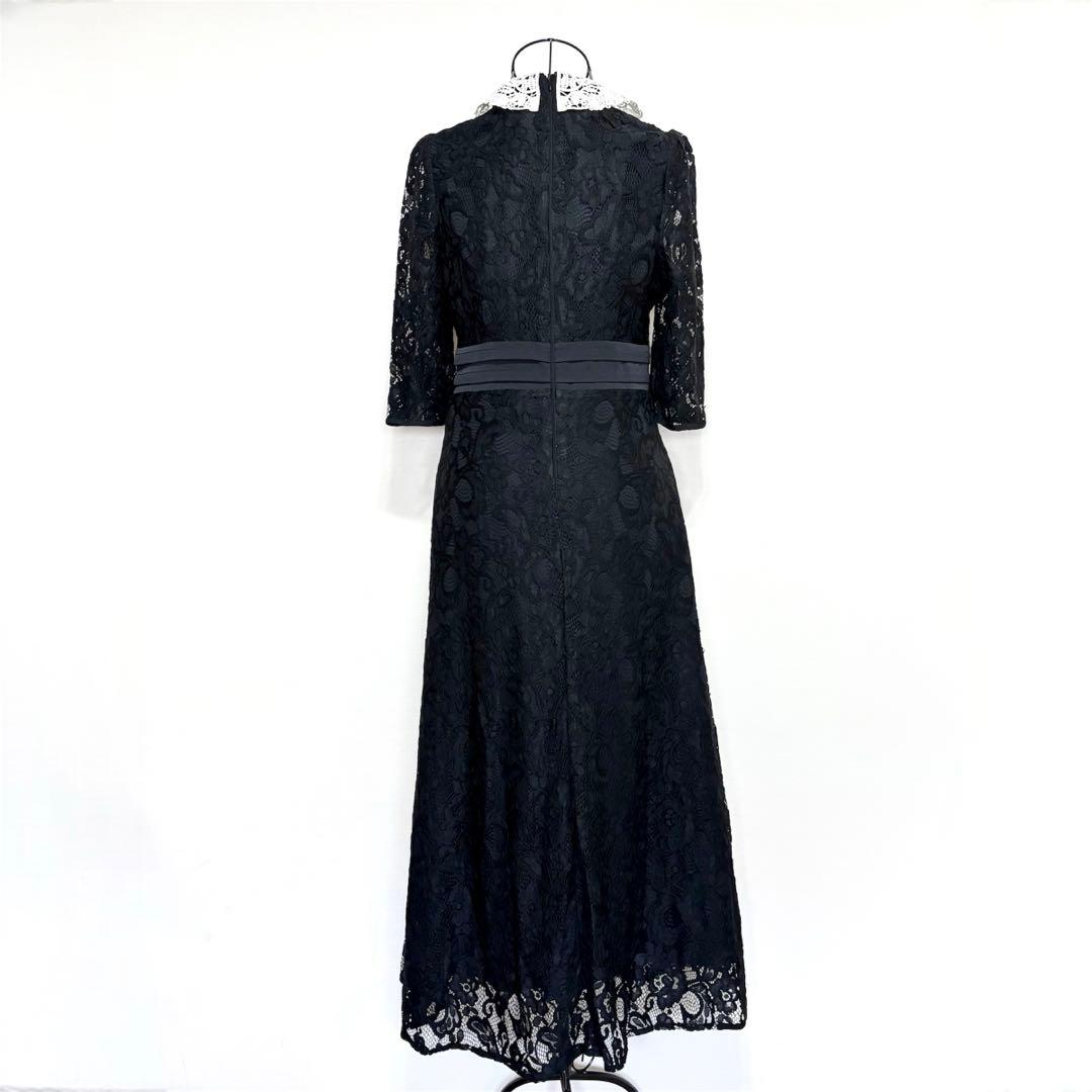 Leja レースビッグカラー花柄ウエストマークロングフレアワンピース 結婚式 S