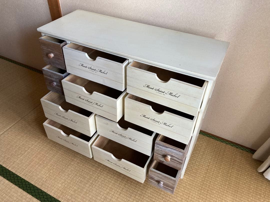 アンティーク調木製チェスト 引き出し ホワイト/ブラウン