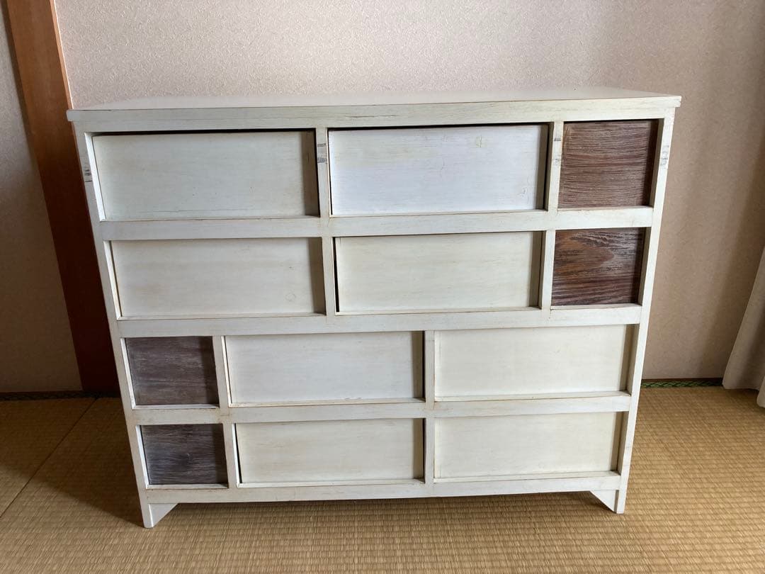 アンティーク調木製チェスト 引き出し ホワイト/ブラウン