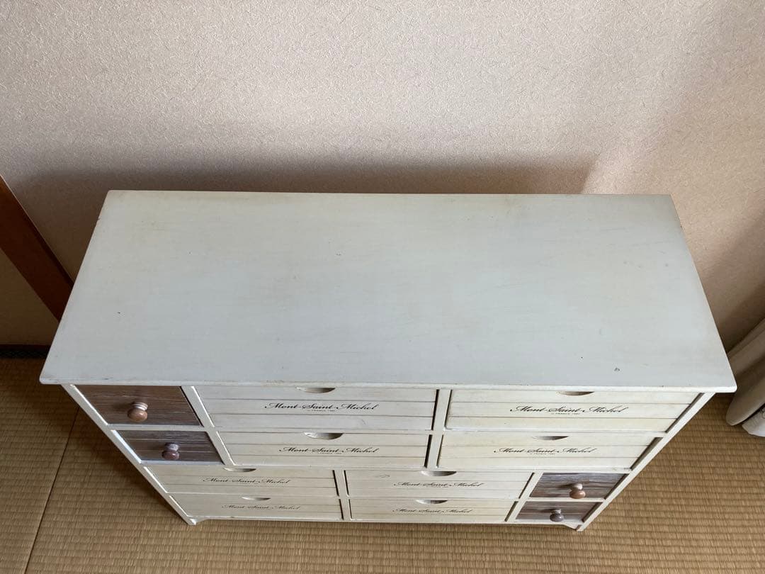 アンティーク調木製チェスト 引き出し ホワイト/ブラウン