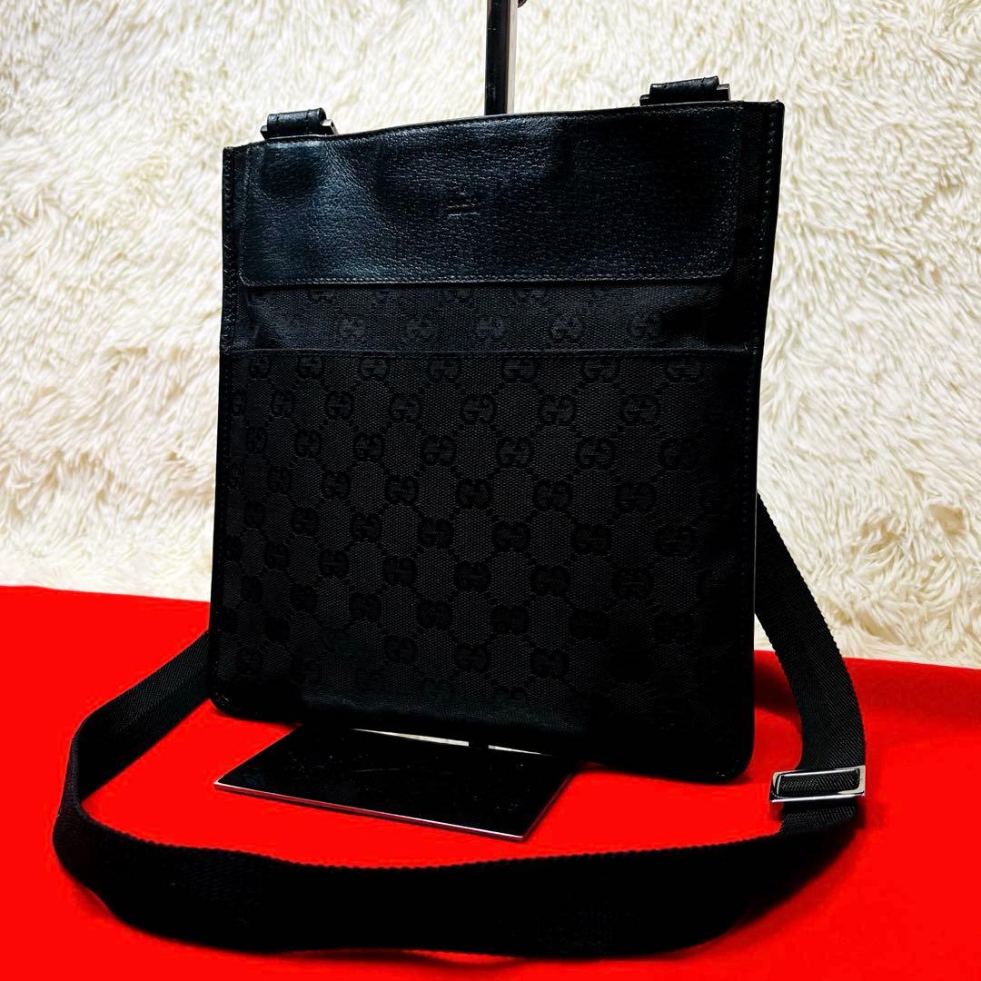 【美品】GUCCI グッチ ショルダーバッグ GGキャンバス ブラック