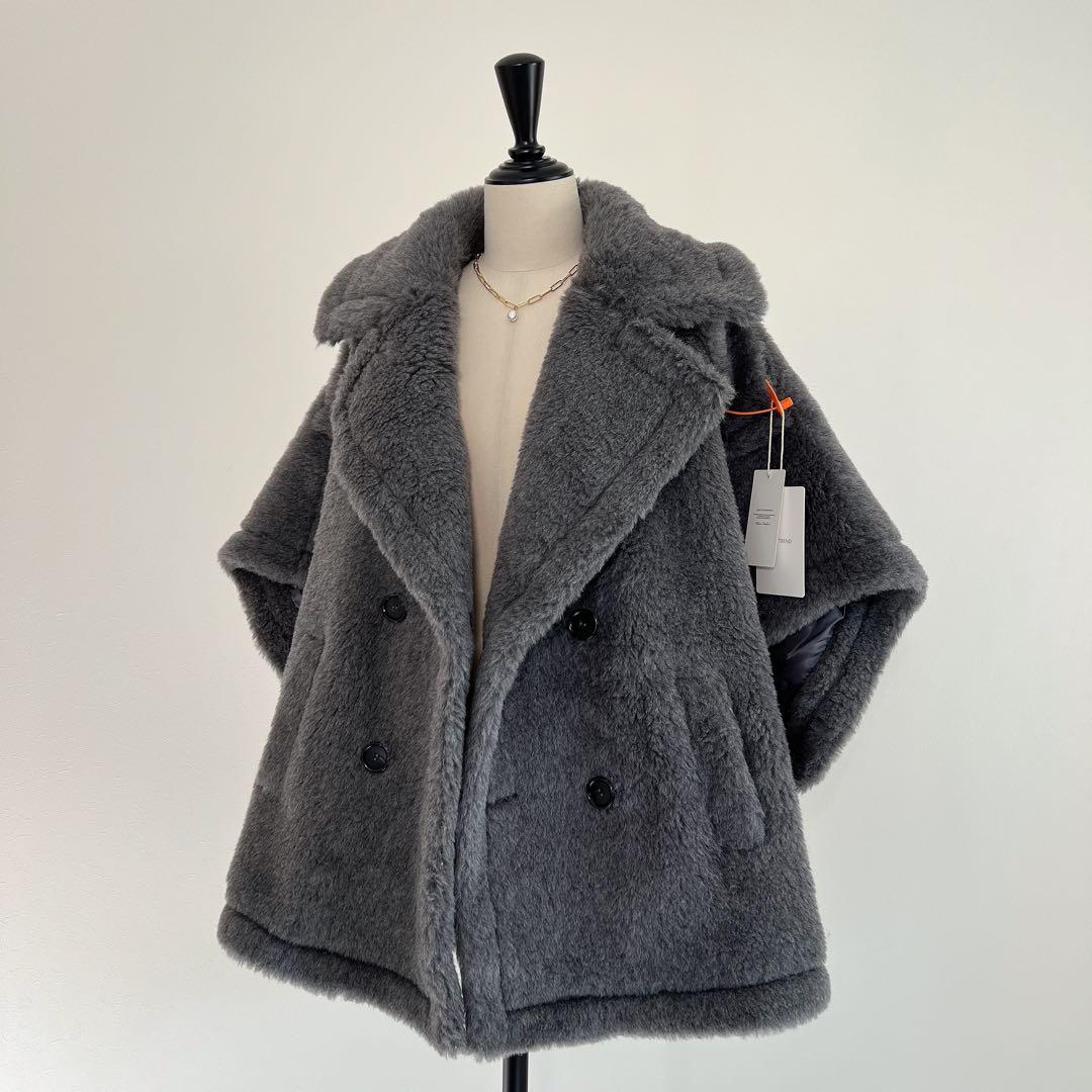 新品未使用 ベアテーラードポンチョアルパカ素材 グレー テディベア ケープ