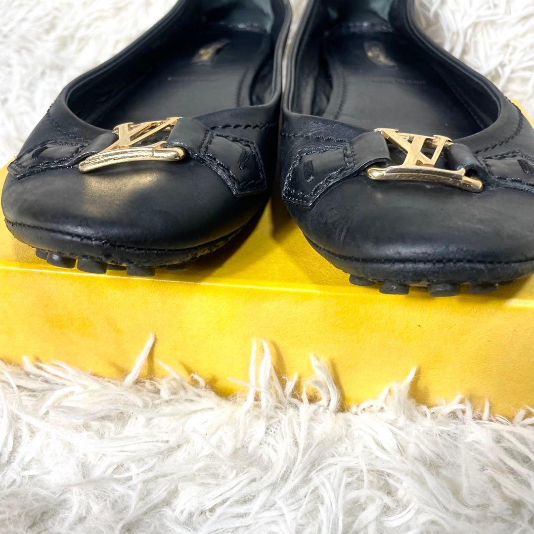 ルイヴィトン　パンプス　LVロゴ　ゴールド　レザー　ブラック　黒