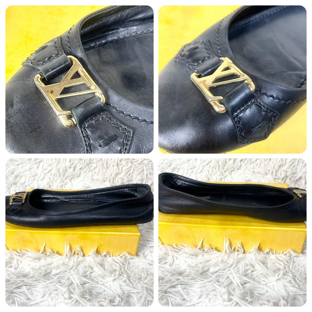 ルイヴィトン　パンプス　LVロゴ　ゴールド　レザー　ブラック　黒