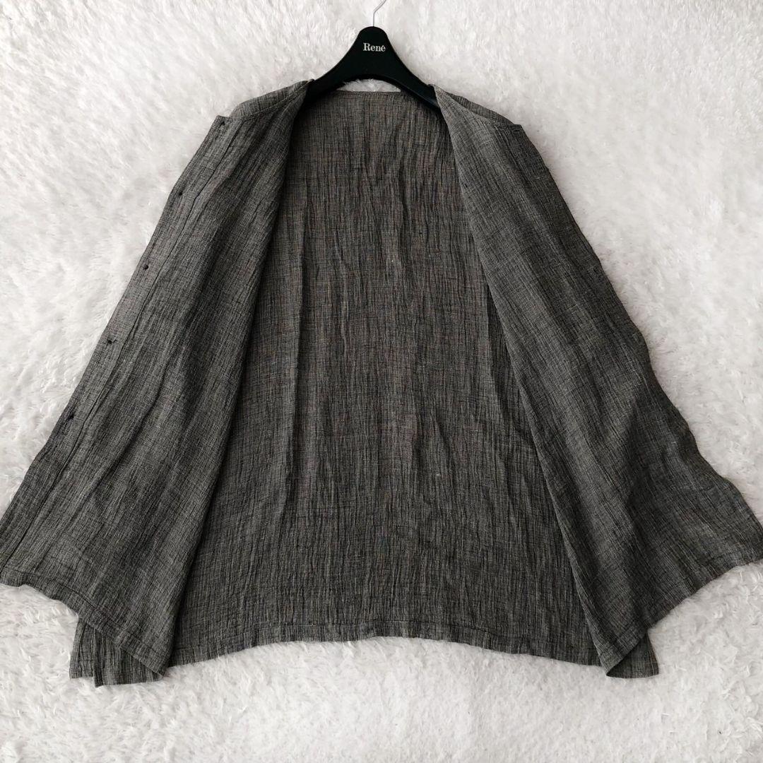 ヨーガンレール チュニック リネン100 スリット 長袖 チャコールグレー 3L