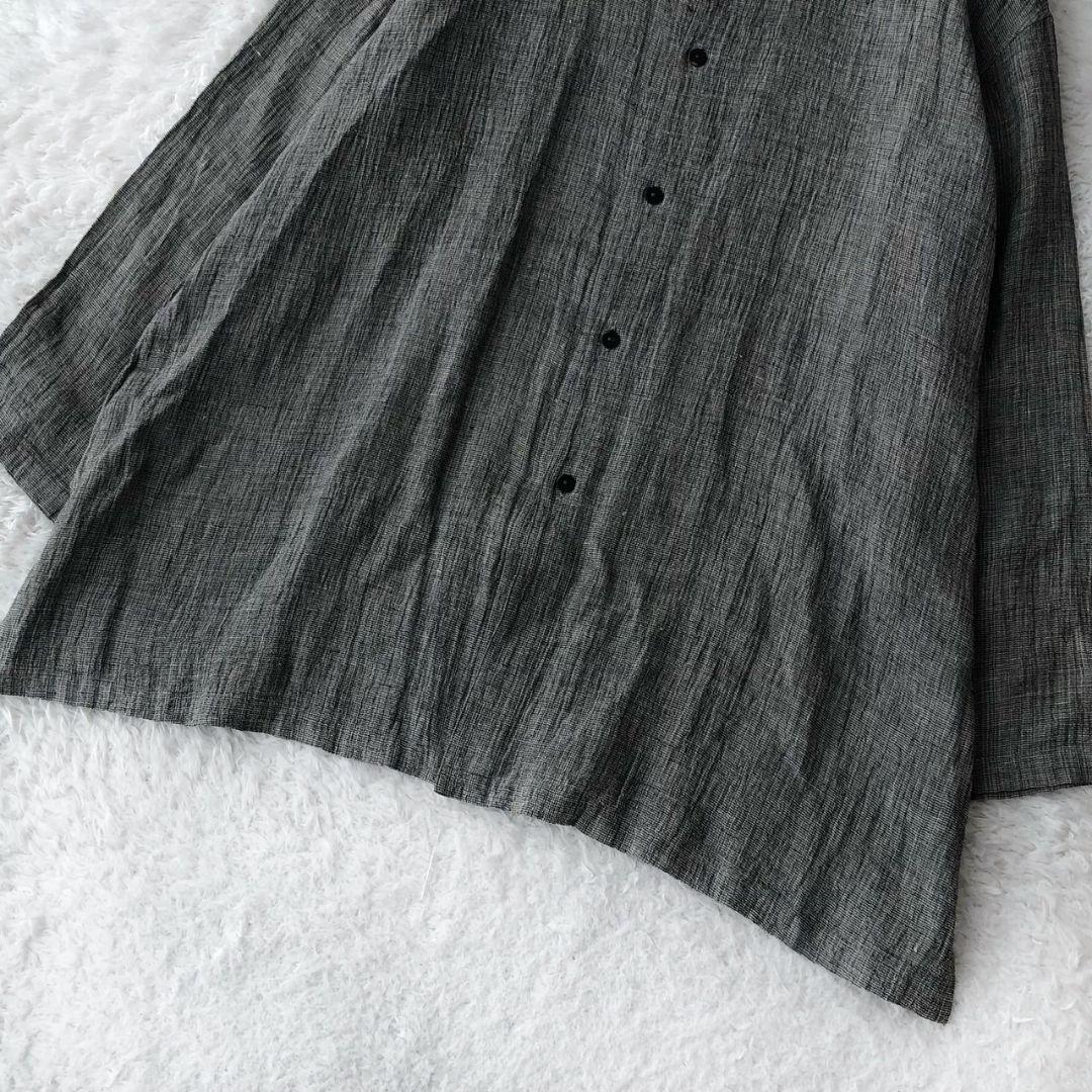 ヨーガンレール チュニック リネン100 スリット 長袖 チャコールグレー 3L