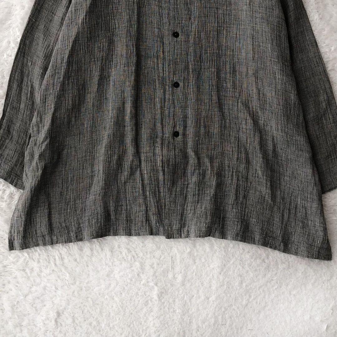 ヨーガンレール チュニック リネン100 スリット 長袖 チャコールグレー 3L