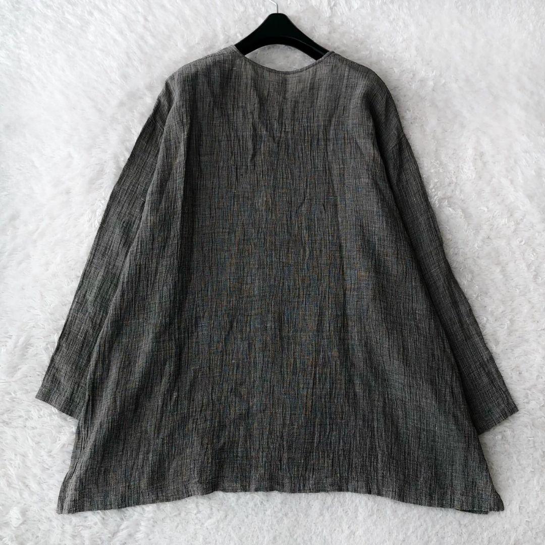 ヨーガンレール チュニック リネン100 スリット 長袖 チャコールグレー 3L