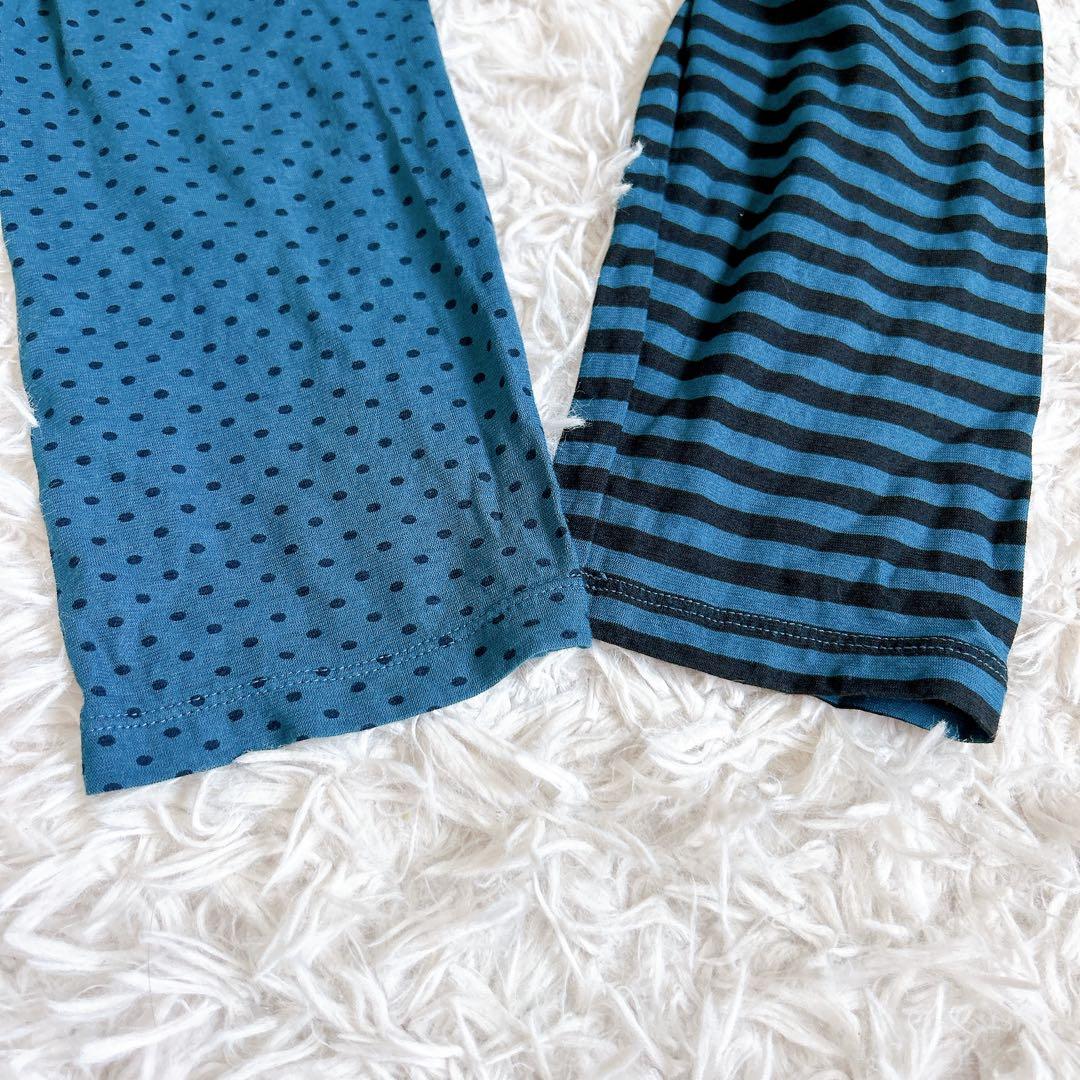 センソユニコ⁂ロングチュニック　ワンピース　ボーダー　ドット　パッチワーク　青系