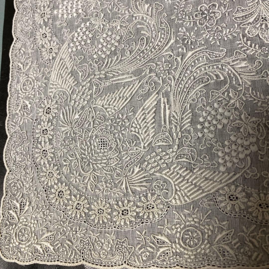 スワトウ刺繍　高級ハンカチーフ　鳳凰柄　ヴィンテージ