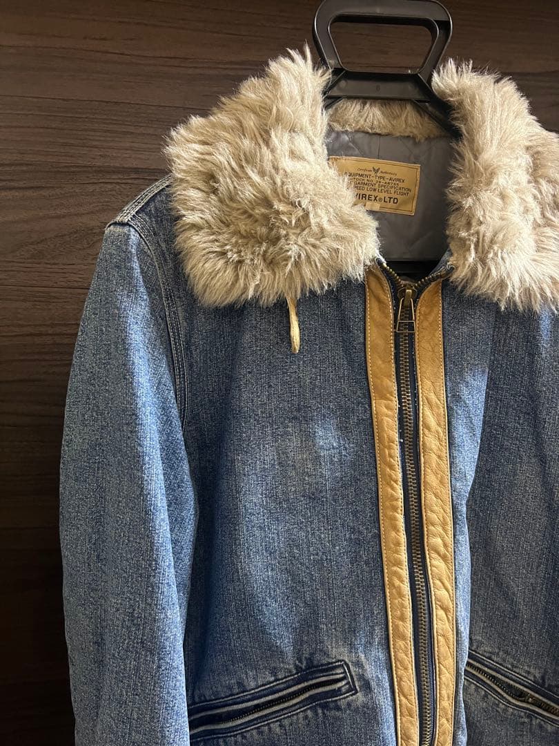 AVIREXアビレックス　Gジャンデニムジャケット　襟袖ボア付き　ヒジテツ様