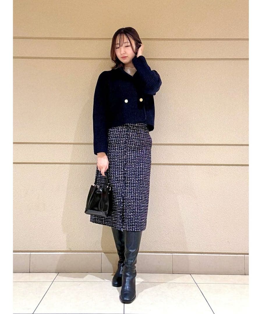 ANAYI 2024AW スーパージロン襟付き カーディガン ネイビー 38