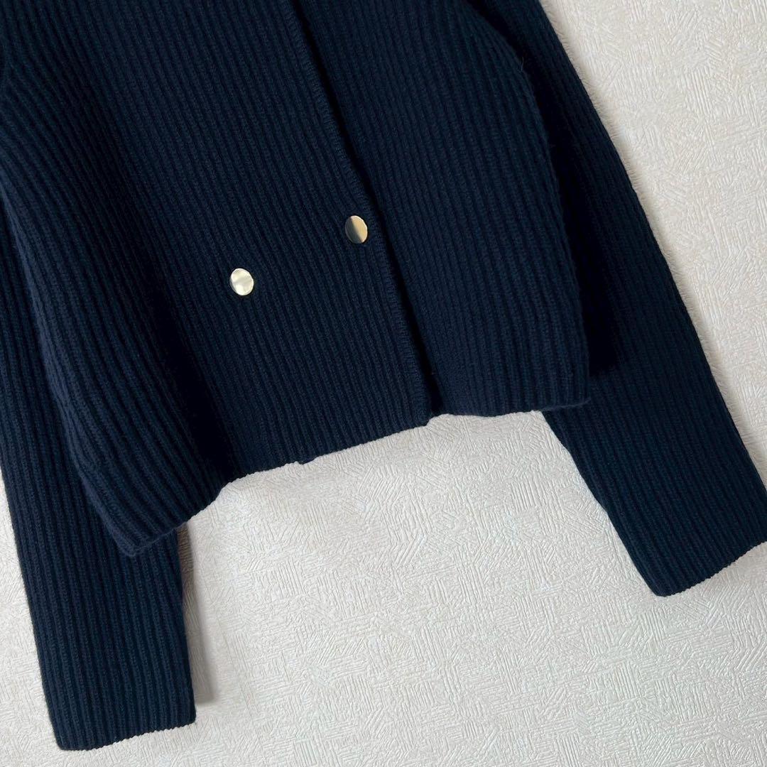 ANAYI 2024AW スーパージロン襟付き カーディガン ネイビー 38