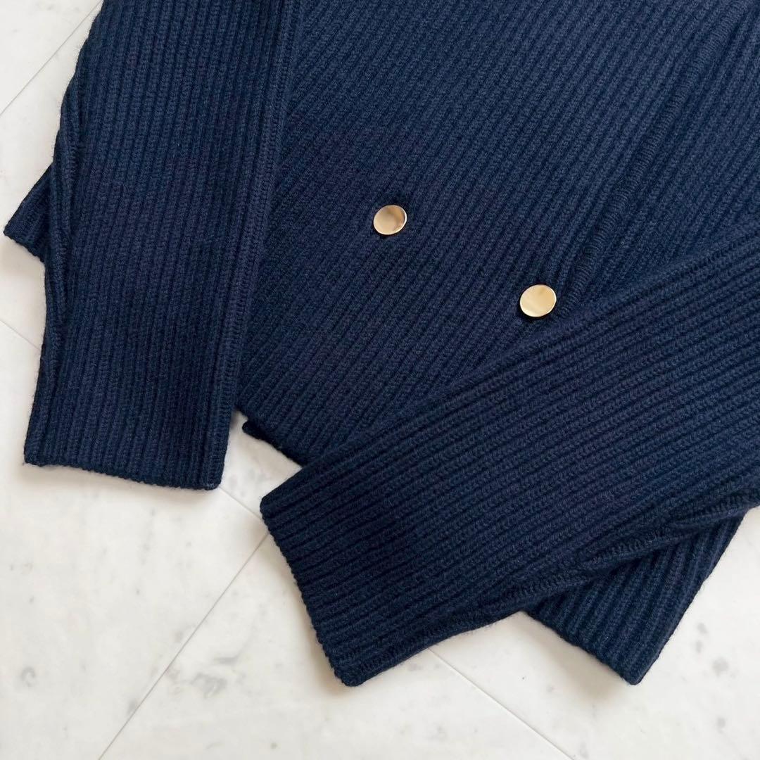 ANAYI 2024AW スーパージロン襟付き カーディガン ネイビー 38