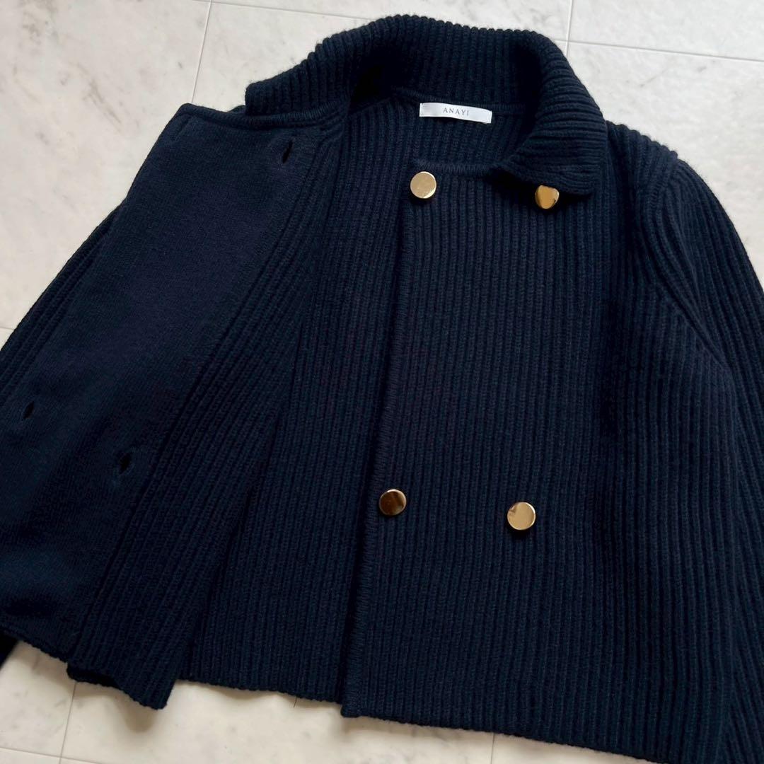 ANAYI 2024AW スーパージロン襟付き カーディガン ネイビー 38