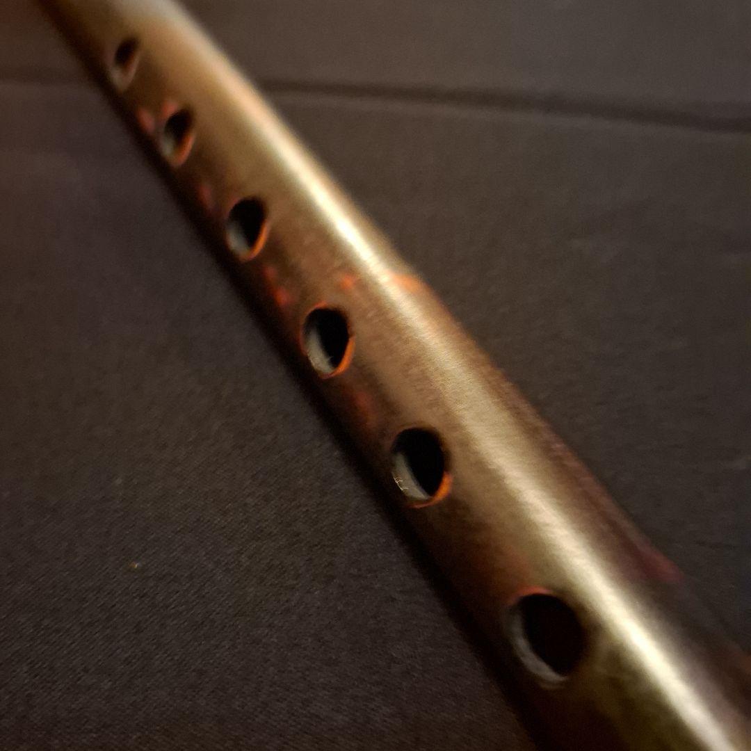 篠笛　古典調　7穴　五本調子　天地籐巻き　極太管　燻風仕上げ　爆鳴