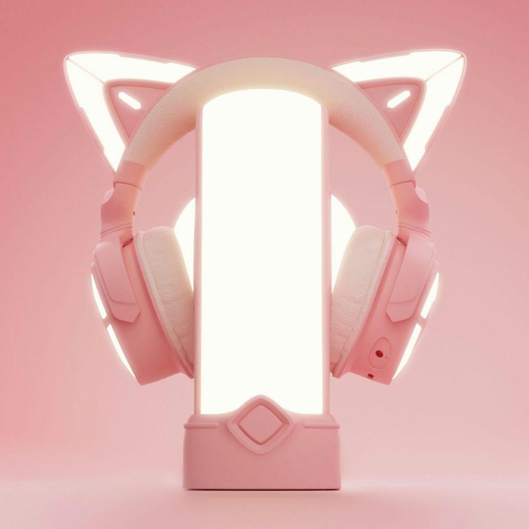 yowuピンク クリスタルヘッドフォンスタンド LED付き