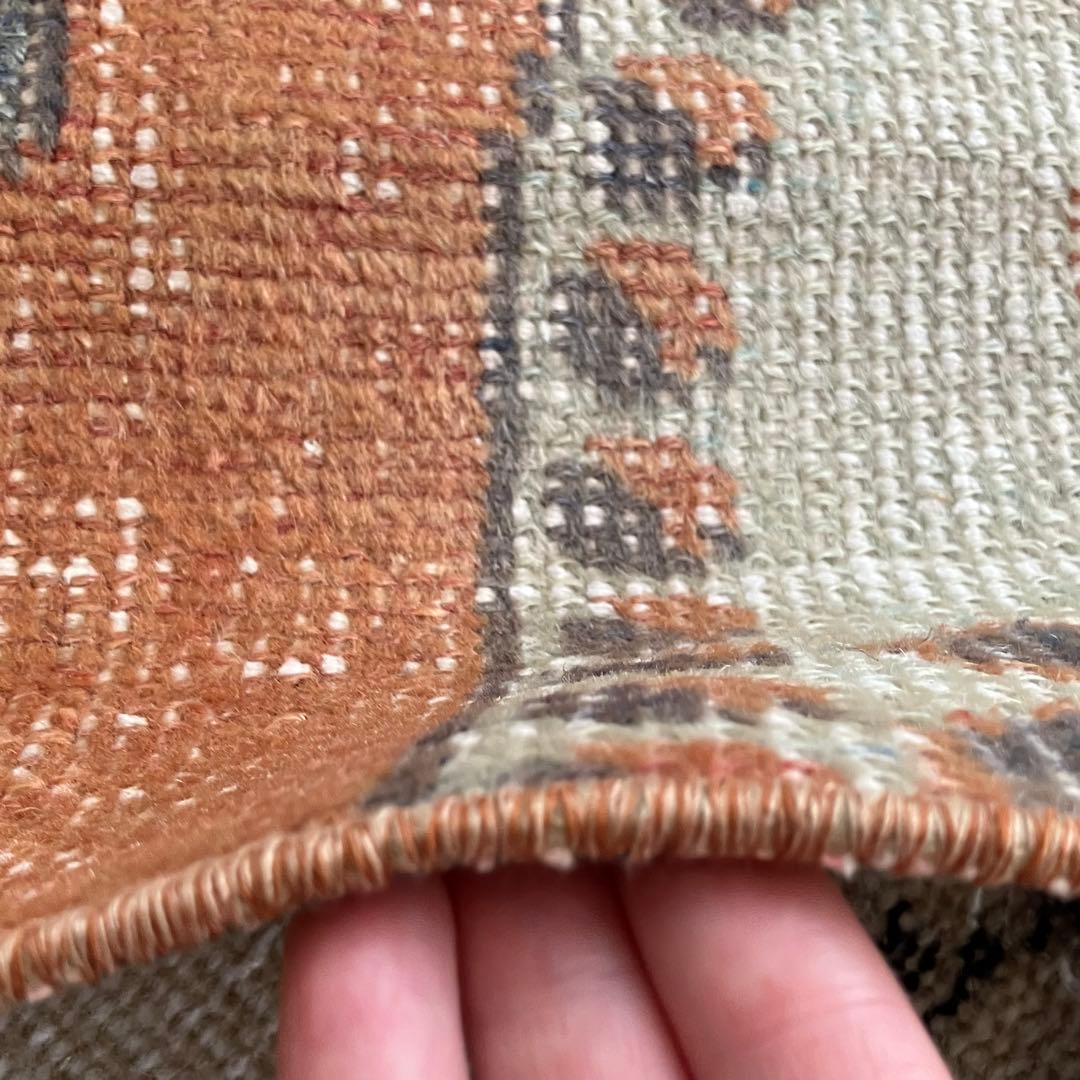 アヴァノス 42×82くすみオレンジ　ブラウニーブラウン　トルコヴィンテージラグ