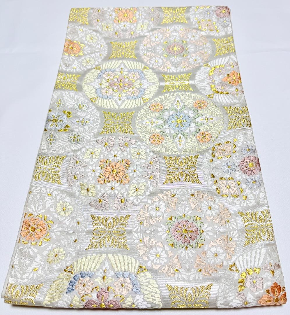 高級 袋帯 正絹 六通柄 総唐織 ホワイト 七宝柄 訪問着 留袖 約70万円