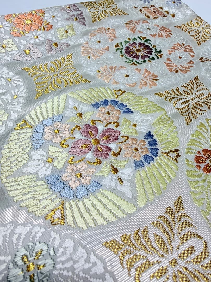 高級 袋帯 正絹 六通柄 総唐織 ホワイト 七宝柄 訪問着 留袖 約70万円