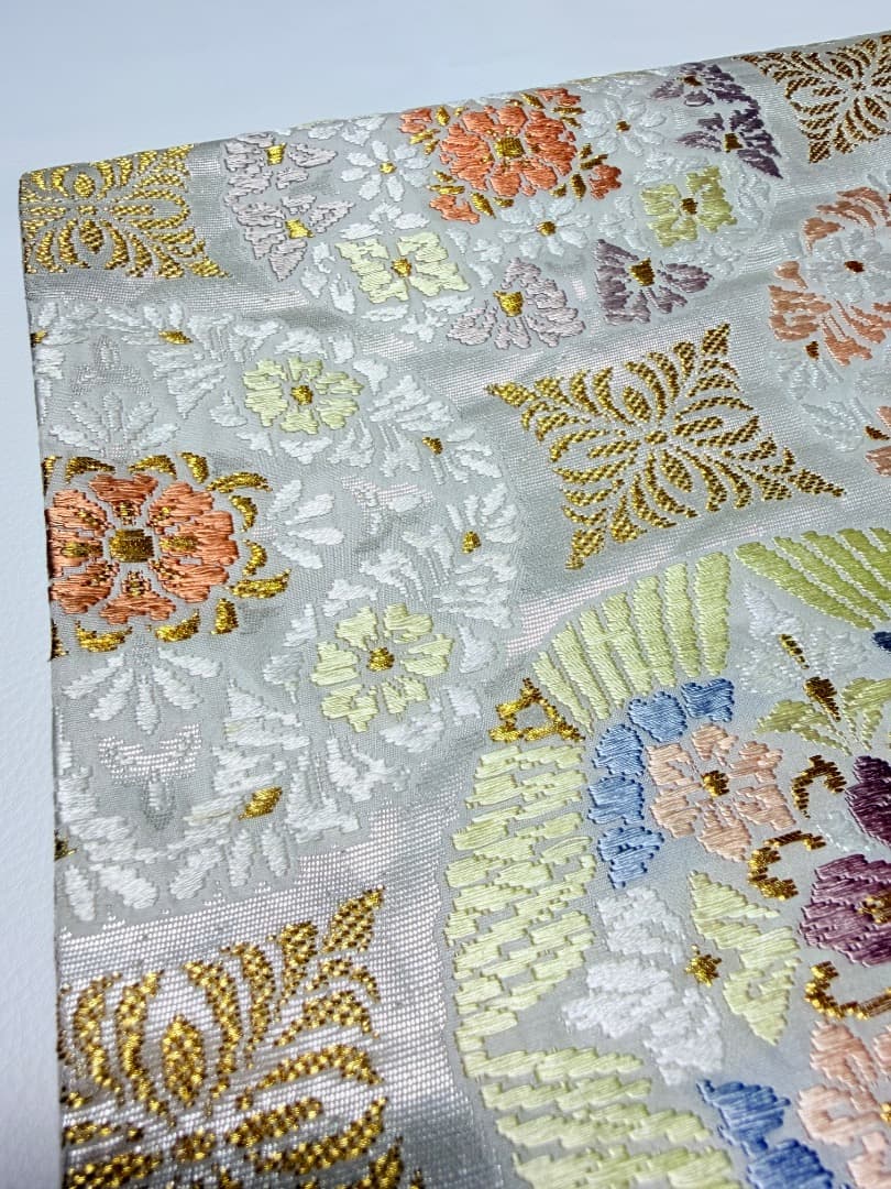 高級 袋帯 正絹 六通柄 総唐織 ホワイト 七宝柄 訪問着 留袖 約70万円