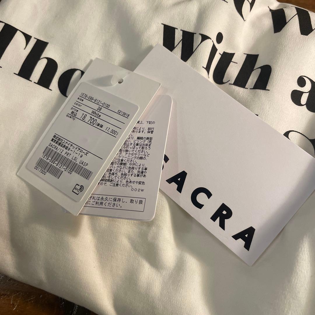 SACRA サクラ　ユナイテッド　ロングスリーブTシャツ プリント入り ホワイト
