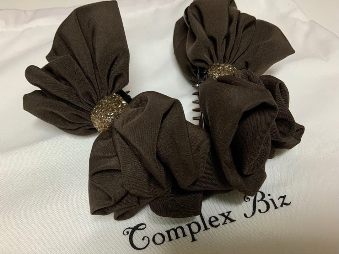 Complex Biz バナナクリップダークブラウン リボンヘアアクセサリー新品