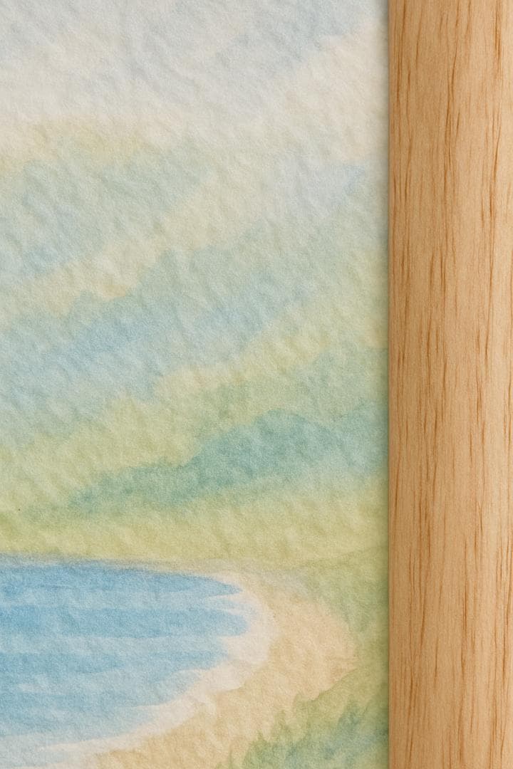 【原画】水彩風景画 海辺の小道 額縁付き 自然アート 一点物