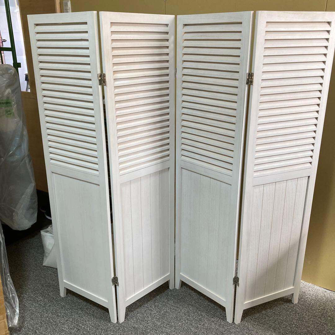 萩原 パーテーション4連 完成品 アンティーク調 高さ148アンティークホワイト