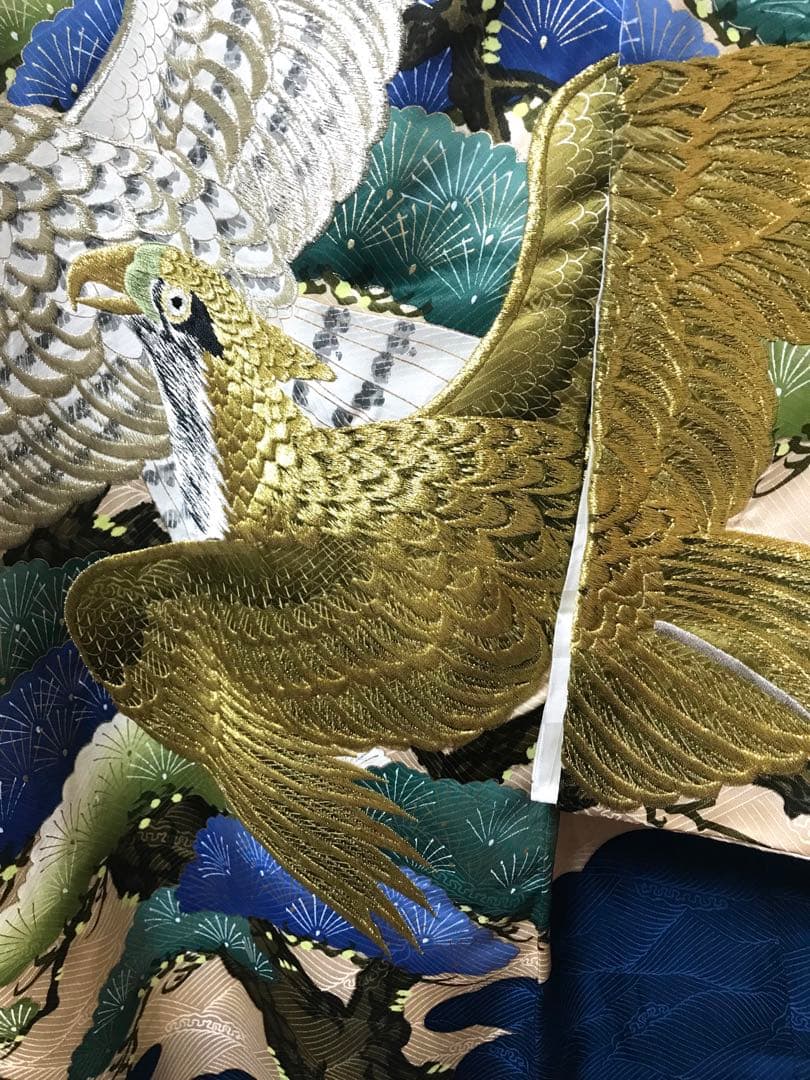 お宮参り着物　男の子　産着　豪華金銀刺繍❗️勇ましい鷹　鮮やかブルー❤️