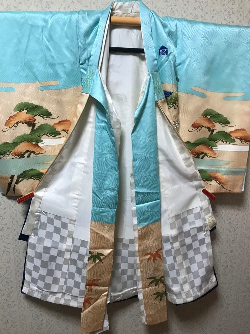 お宮参り着物　男の子　産着　豪華金銀刺繍❗️勇ましい鷹　鮮やかブルー❤️