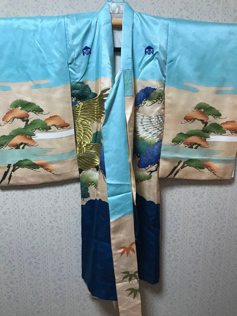 お宮参り着物　男の子　産着　豪華金銀刺繍❗️勇ましい鷹　鮮やかブルー❤️
