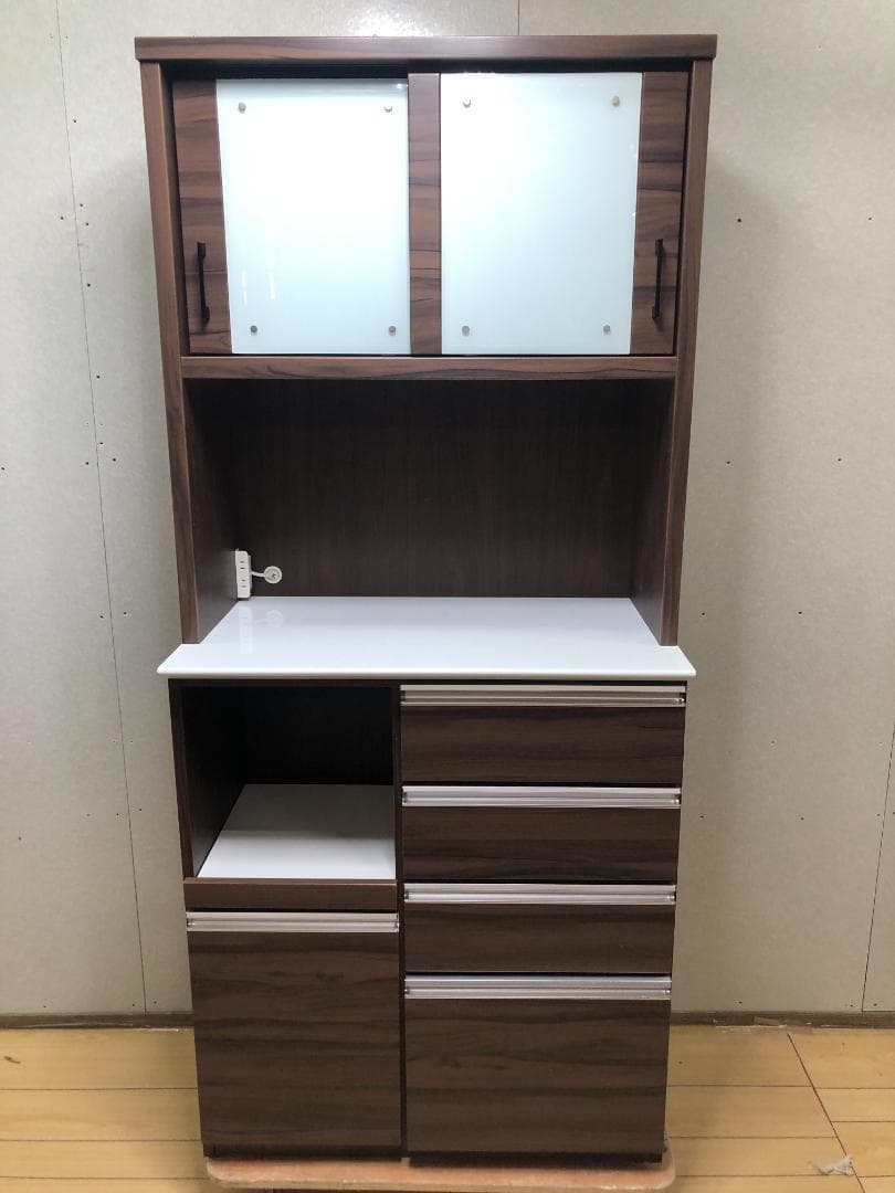 美品 食器棚 幅90cm キッチンボード コンセント付 88106-2-01