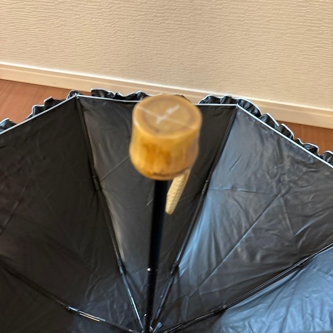 芦屋ロサブラン日傘 3段折り(傘袋付) フリル 水色×黒色　 匿名配送