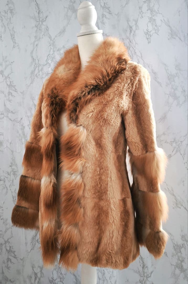 【希少 高級◎】総丈75 ゴールデン 毛皮 ファーコート M