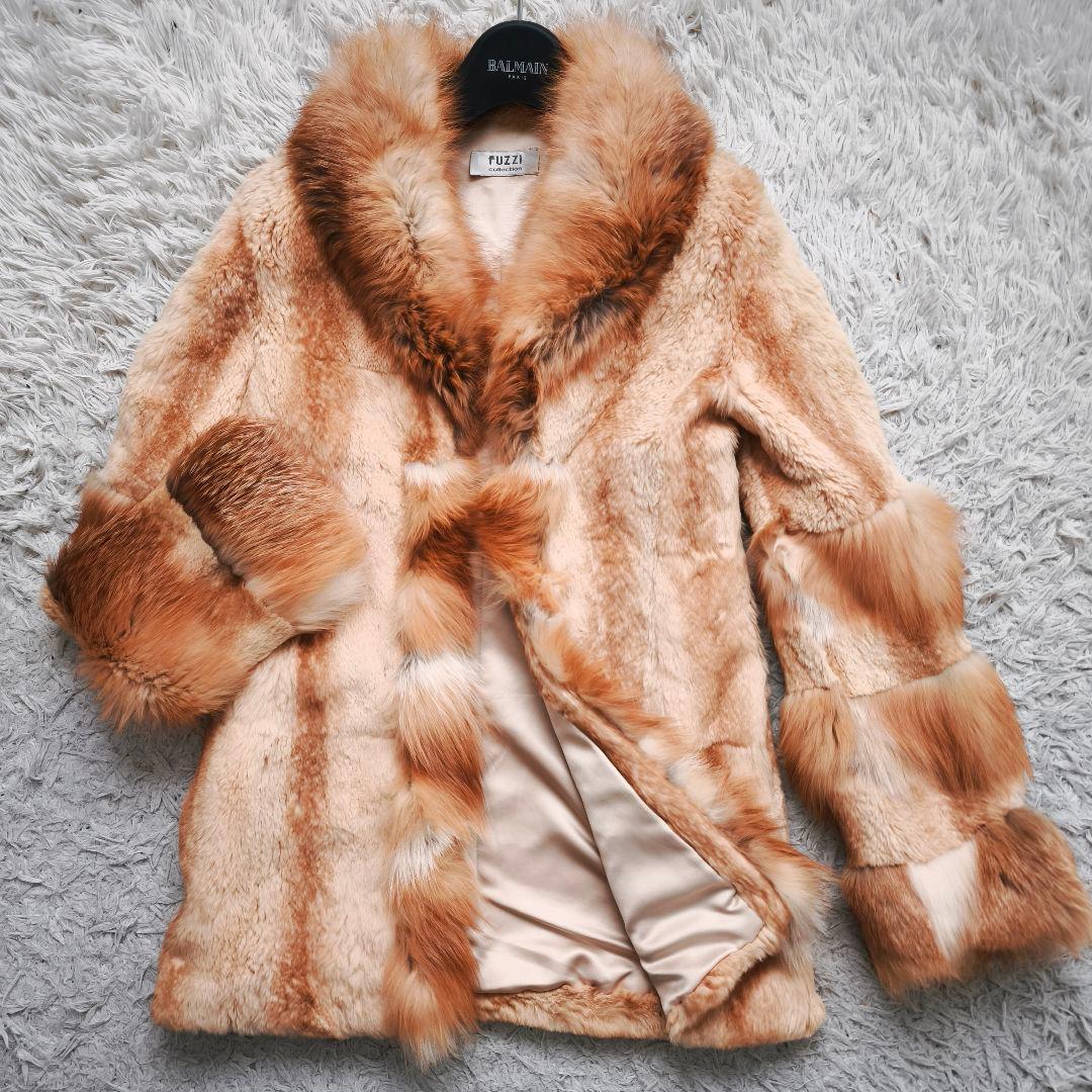 【希少 高級◎】総丈75 ゴールデン 毛皮 ファーコート M