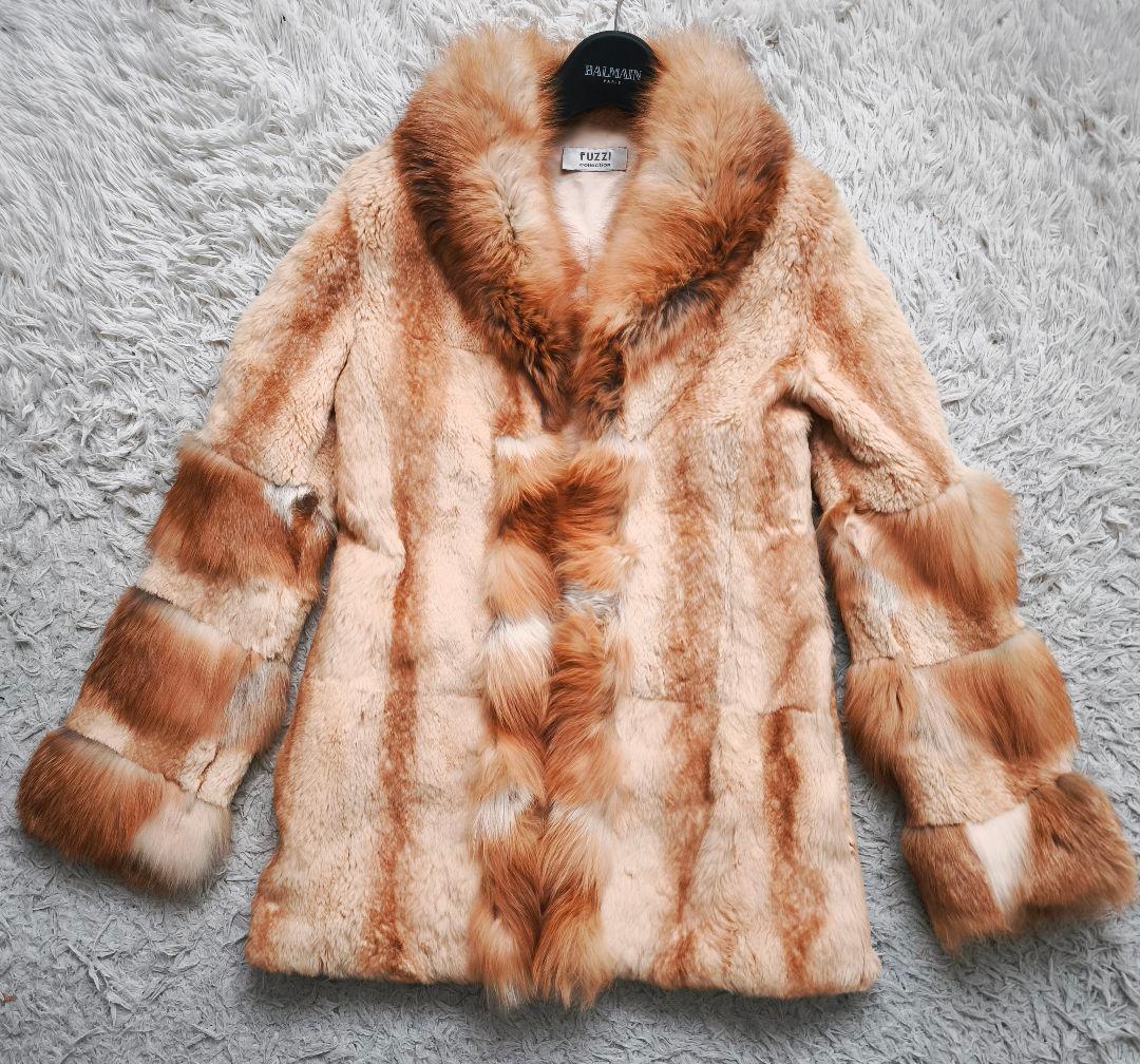 【希少 高級◎】総丈75 ゴールデン 毛皮 ファーコート M