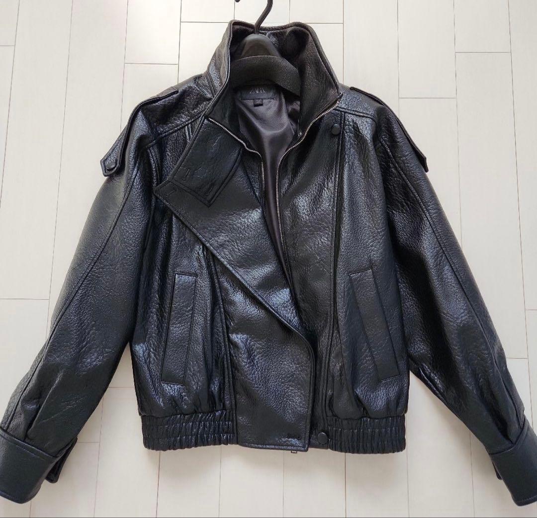【ZARA】ザラ　フェイクレザージャケット　ブラック　XS