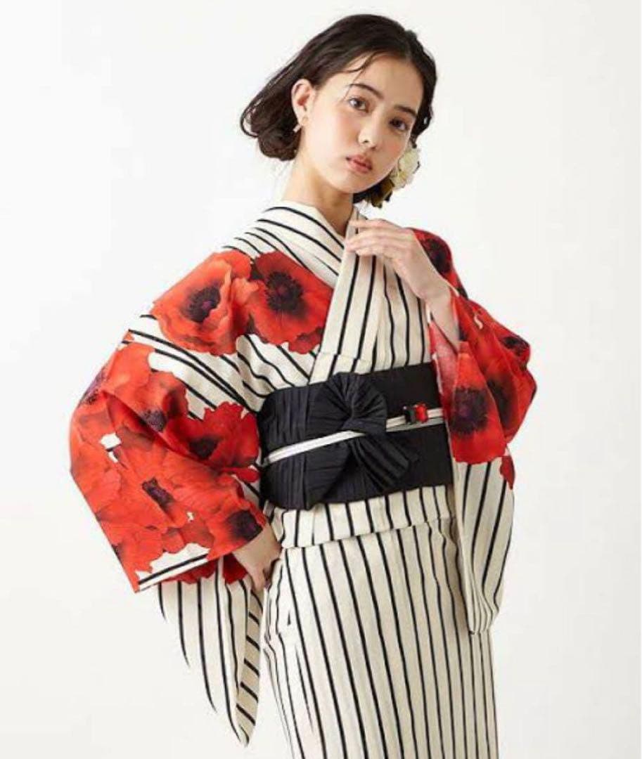 セット ふりふ アネモネ 姉萌音 浴衣+レース帯 赤+着付けこもの+下駄