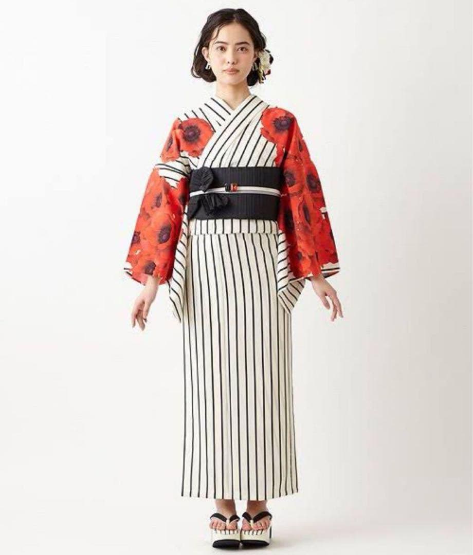 セット ふりふ アネモネ 姉萌音 浴衣+レース帯 赤+着付けこもの+下駄