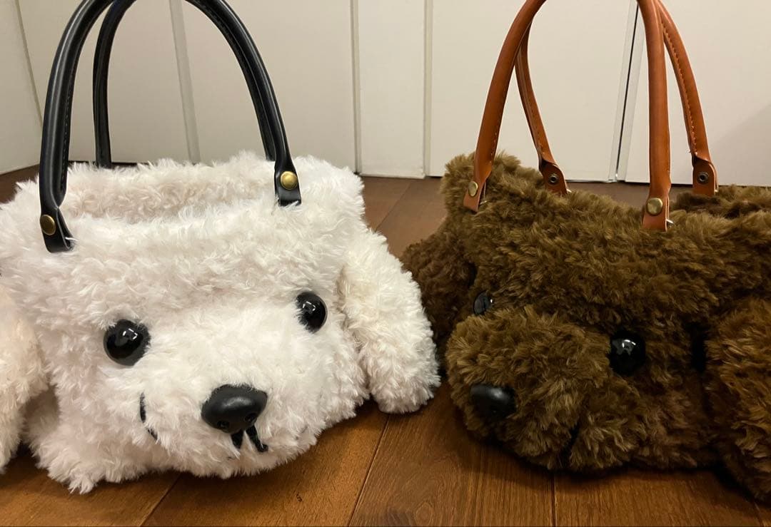 トイプードル　カートバッグ オフホワイト&ブラウン　ネコピー