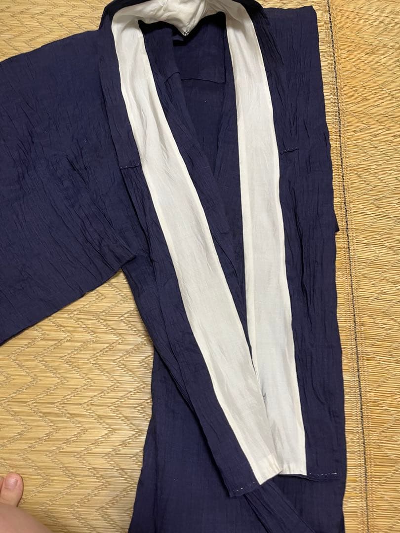 美品　小千谷ちぢみ　麻　鉄紺　身丈157身幅広め