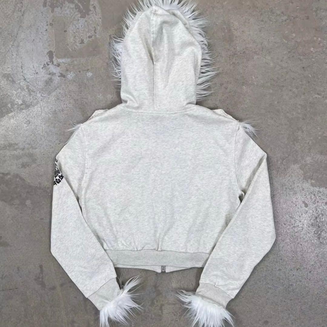 ファー パーカー 白 HIPHOP Y2K ミリタリー 短丈drip ギャル