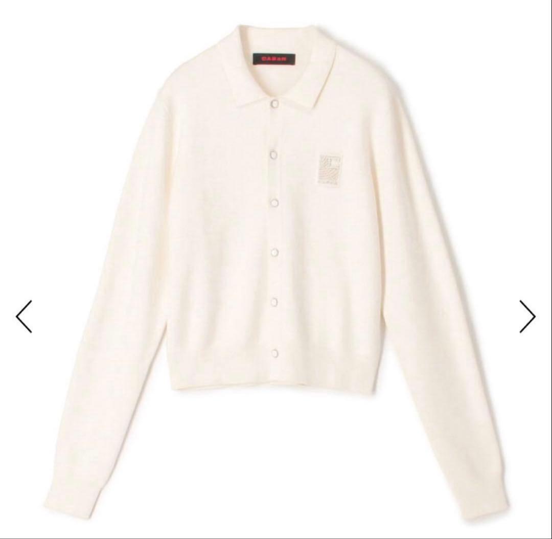 【新品未使用】CABaN キャバン コットンカシミヤ パールロゴポロカーディガン