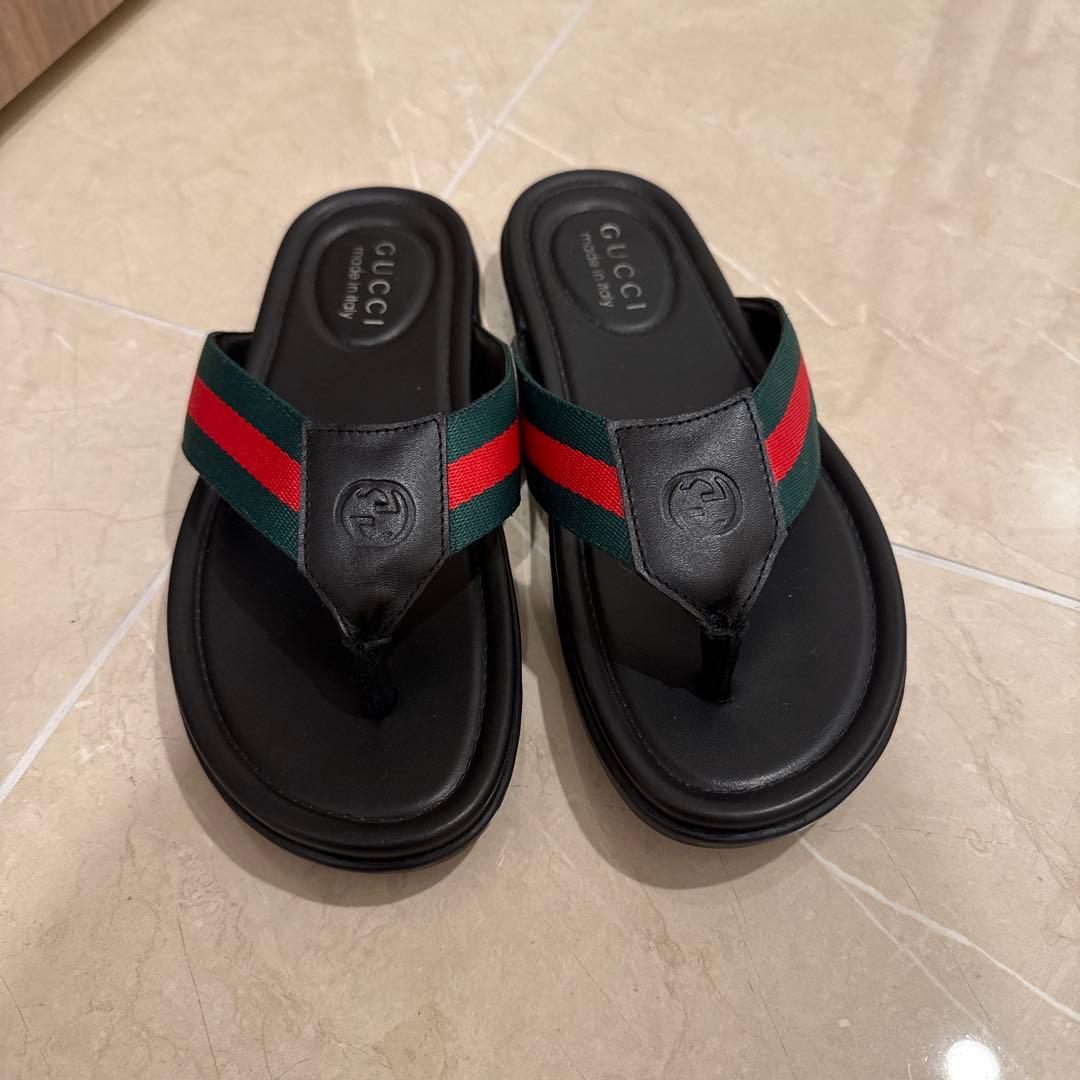 GUCCI トングサンダル 41 ブラック/グリーン/レッド