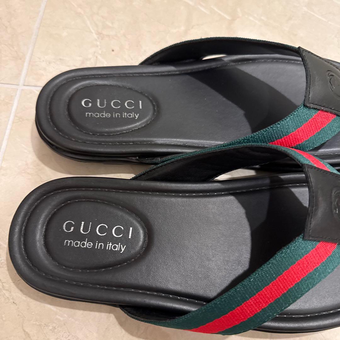 GUCCI トングサンダル 41 ブラック/グリーン/レッド